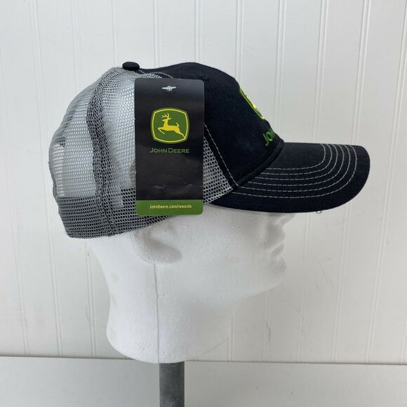 John Deere Cap Black & Grey Snapback Mesh Trucker Embroidered Deer Logo Hat - Picture 3 of 7